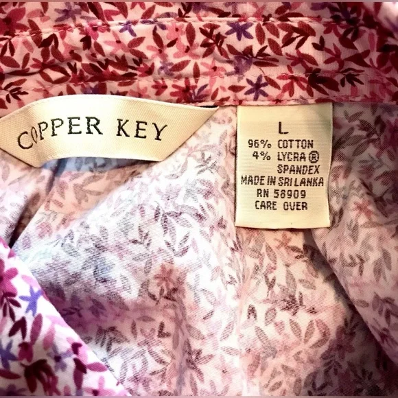Copper Key Vintage 90s Womens L Pink Oriental Floral Semi Fitted Button Up Shirt - Picture 4 of 9